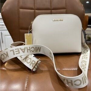 MICHAEL KORS Cream Crossbody with Branded Canvas Strap